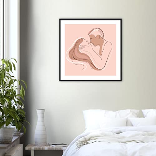 Décoration murale 70 x 70 cm baiser intime impression d'art cadre noir