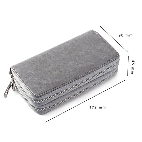 Image of XEYOU Double Zipper Long Clutch Wallet Cellphone Wallet for Women with Removable Wristlet Strap for Credit Card, Cash, Coin, Bill