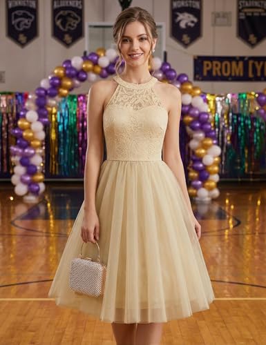 Image of Dressystar Women's Sequin Short Prom Dress Sparkly Halter Tulle Cocktail Party Homecoming Dresses