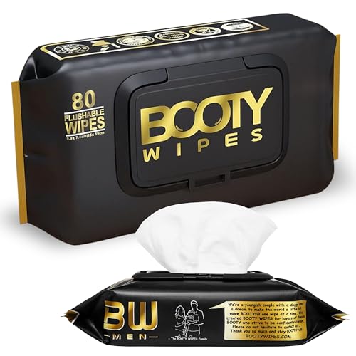 BOOTY WIPES 80 Flushable Wipes for Men and Women - Wipes for Adults Infused with Vitamin E and Aloe - Extra-Large Moist Towelettes - pH Balanced for Sensitive Skin - Suitable for Bathroom and Travel