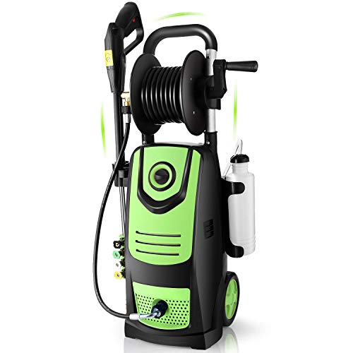 Suyncll 3800 PSI 2.8GPM Electric Pressure Washer Electric Power Washer with Soap Bottle and Hose Reel (Green)