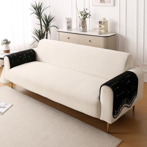 Image of HOKIPO Premium Supple Soft Wavy Anti-Slip Armrest Cover for Sofa, 1 Pair, Black (AR-5971-BLK*2)