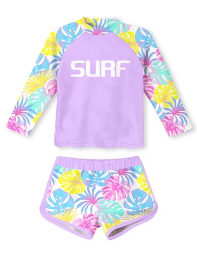 Image of Vogseek 4-10T Girls Rashguard 2 Pieces Long Sleeve Swimsuit Swimwear with Shorts