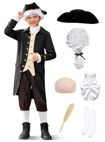 BesserBay Kids Colonial Outfits Boys 18th Century American Uniform Set Black 14 Years