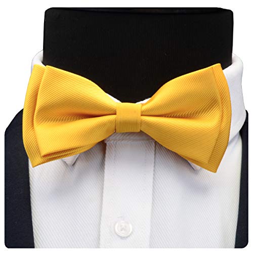 Image of GUSLESON Mens Solid Color Two Layer Pre-tied Bow Tie and Pocket Square Cufflink Set with Gift Box