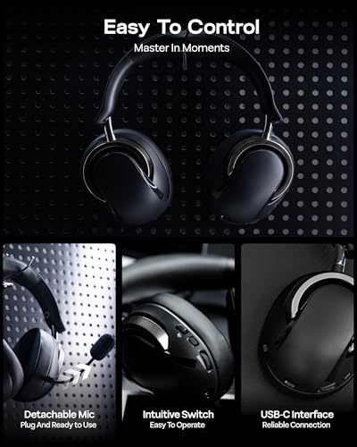 Image of MechLands AULA A700 Wireless Gaming Headset with 7.1 Surround Sound, 50mm Driver, 2.4GHz /BT /Wired, Gaming Headphone with Noise Canceling Mic, RGB Light, 40H Battery, for PS4 /PS5 /PC /Switch (Black Grey)