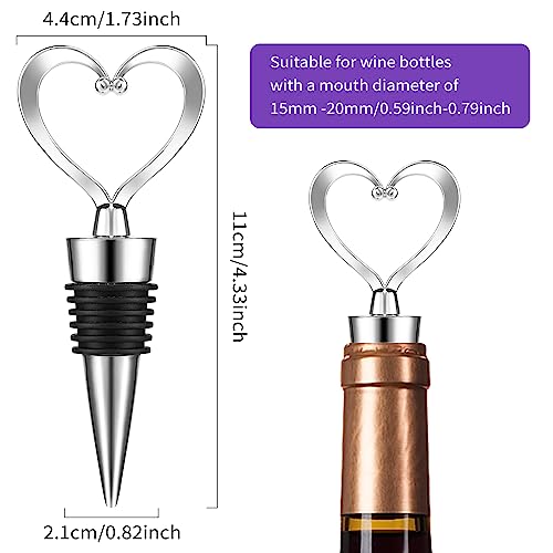 COMNICO Heart Wine Stopper Decorative Beverage Bottle Sealers Cover Wine Outlet Cap Reusable Rubber Plug Cork Sealing Saver for Wine Champagne Beer Collection Silver 2 pack
