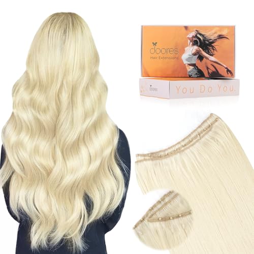 Image of DOORES Micro Beaded Weft Hair Extensions, 20 Inch Platinum Blonde 100g, Human Hair Invisible Sew in Weft Extensions for Women