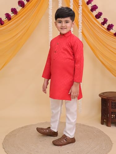 Image of AJ DEZINES Boys Cotton Full Sleeve Printed Kurta Pajama Set for Kids - Ethnic wear | Special Occasion & Traditional Outfit |Boys Kurta Pyjama Set - Regular Fit