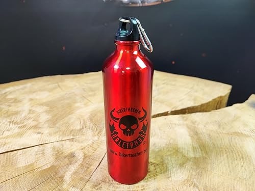 ORLETANOS Benzinbehälter Aluminium 800ml glänzend rot mit Skull kompatibel mit Harley Davidson Sportster Softail Rocker Biker Alu Schwingentaschen Seitentasche Satteltaschen