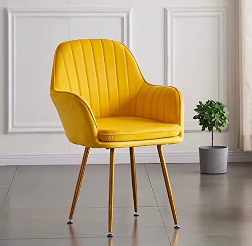 Image of Pair of 2 Stylish, Modern, Elegant & Comfortable Velvet Arms Chairs for Dinning Living Hotel Cafe (2 Chairs) (Yellow)