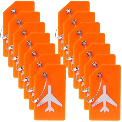 Image of Gostwo 14 Pack Silicone Luggage Tags for Suitcases, Plane Travel Essentials | Suitcase Bag Name Tag, TSA Approved, Stainless Loop, Privacy Protection, Luggage Identifiers Accessories, Orange