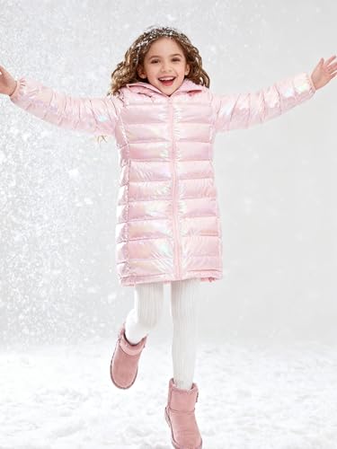 Image of Girls Winter Coat, Long Metallic Puffer Jacket
