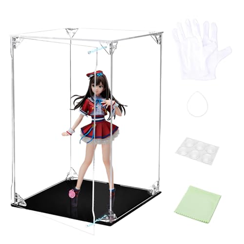アクリル製 フィギュアケース, コレクション保管用ディスプレイケース (黒い台座, 20*20*30)