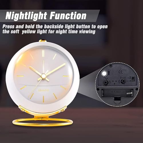 Image of Peakeep Silent Analog Table Clock, Nightstand Alarm Clock, Analog Alarm Clock with Light for Rooms, Table, Desk, Shelf, Office, Without Battery (Small Stand)