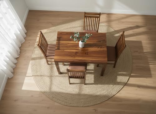 Image of RECTART Solid Wood Dining Table Set with Chairs for Living Room Home | Wooden Dining Room Sets Furniture for Hotels and Restaurants | (Cheap-Brown-N, 4 Seater)