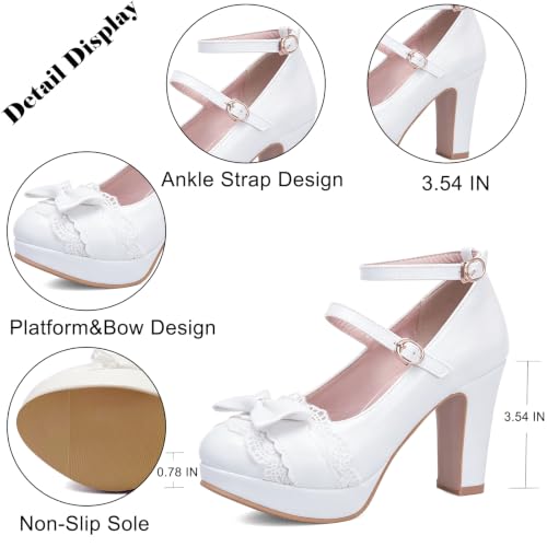 Image of MEOTINA Cute Bow Heels Mary Janes Shoes Women Dress Platform Strappy High Heels Kawaii Shoes