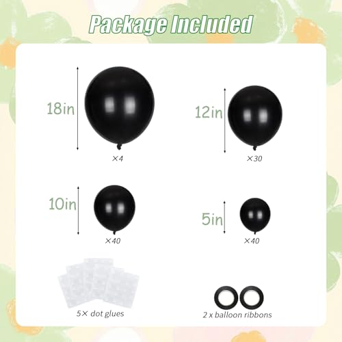 Black Balloons, 114pcs Matte Black Latex Balloon Garland Arch Kit, 18 12 10 5 Inch Different Sizes Pack for Graduation Halloween Anniversary Birthday Father’s Day Party Decorations - Image 3