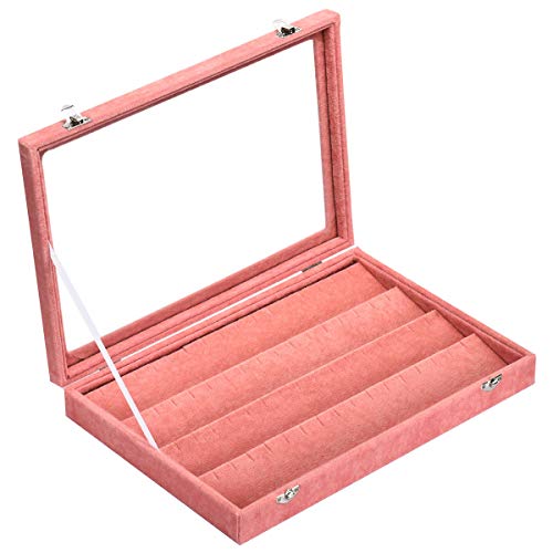 Feibrand Espositore Porta Orecchini Portaorecchini Contenitore per Piercing Velluto Gioielli Scatola Rosa 35,4 x 24,5 x 5 Centimetri
