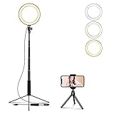 LEDGLE Upgraded Selfie Ring Light with Tripod Stand & Cell Phone Holder & Selfie Stick 8' Dimmable Ring Light with 3 Light Mode and 10 Level Brightness for Live Stream Makeup and YouTube Video