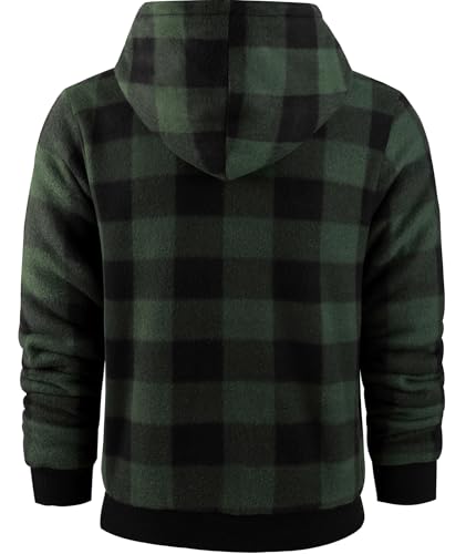 Image of Mens Plaid Hoodies Winter Zip Up Fleece Jacket Sherpa Fleece Lined Warm Flannel Jacket Coat