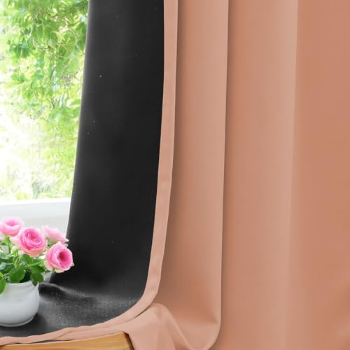 Image of LINENWALAS Door Curtains 7 Feet Set of 2 - Thermal Insulation 100% True Blackout Curtains, Black Backing & Fade Resistant Drapes for Living Room, Bedroom (Rose Gold)