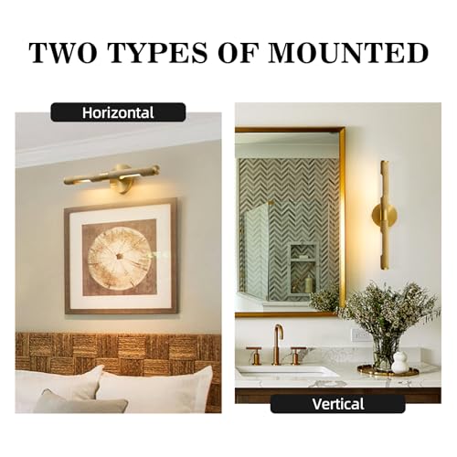 Image of Museum Gallery Bathroom Picture Light - 19 Inch Long Gold Brass Dimmable Hardwired Wall Sconces with E12 Bulb - Frame Pictures Art Deco Sconce Lights for Painting Photo Artwork Library Vanity Over