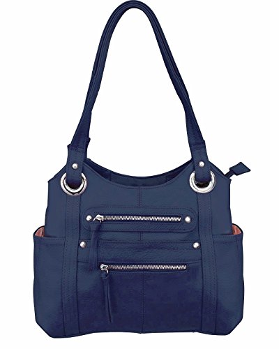 Roma Leathers Leather Locking Concealment Purse - CCW Concealed Carry Gun Shoulder Bag (Navy Blue)