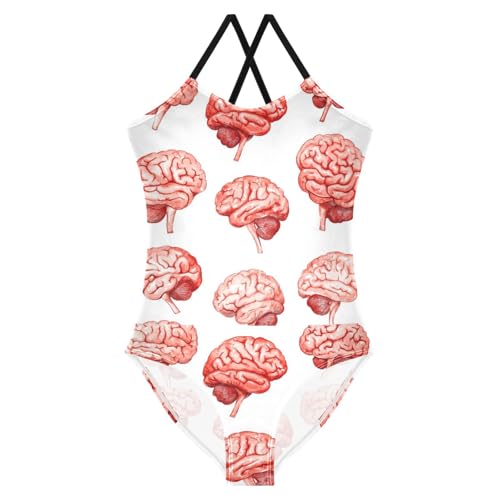 Pigsaly Girls One Piece Swimsuits Watercolor Human Brain Kids Cross Back Swimwear Toddler Beach Sport Bathing Suit 3T