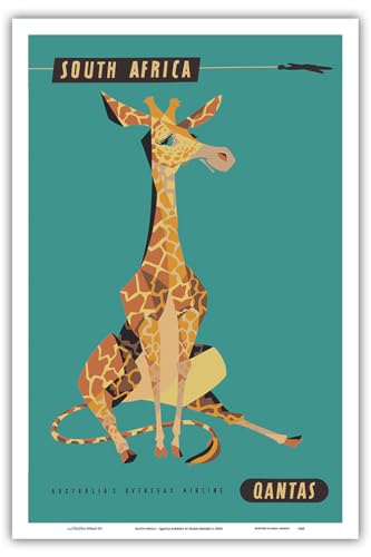 South Africa - African Giraffe - Qantas Airways - Vintage Airline Travel Poster by Harry Rogers c.1960s - Master Art Print (Unframed) 12in x 18in