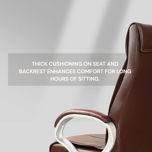 Image of INNOWIN Phantom High Back Leatherette Office Chair with 3 Years Limited Warranty | Ergonomic Leather Orthopedic Executive Boss Chair with Spacious Cushioned Seat | Heavy Duty Metal Base | Brown