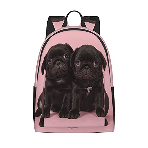 16 inch backpack Cute Black Pug Laptop Backpack Full Print School Bookbag Shoulder Bag for Travel Daypack