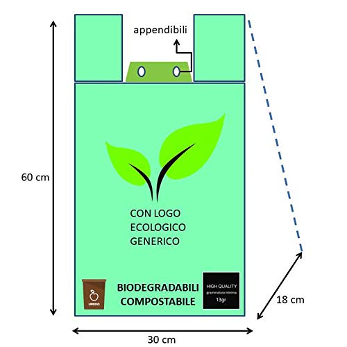New 1300 Shopper BIODEGRADABILI COMPOSTABILI Buste biocompostabili a Norma di Legge Uni 13432 (1000 Mini 22x40+ 300 Large 30x60)