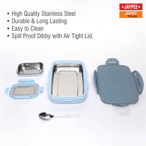 Image of JAYPEE Ecosteel Sr. Inner Stainless Steel Insulated Lunch Box for School Kids |Airtight Leakproof Tiffin Box for Kids |Food Grade|BPA Free, 550 ml, Blue