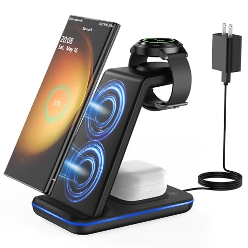 Wireless Charger for Samsung&Android: JoyGeek 3 in 1 Charging Station for Galaxy Watch5 Pro/4/3/Active2/1 - Phone Charger Stand for S24/S23 Ultra/S22/S21/S20/Note 20, Z Fold&Flip Series, Buds2 Pro