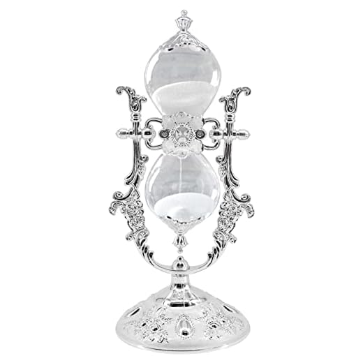 Hourglass Sand Timer Decorative,360° Rotating Metal White Sand Watch 30 Min,Antique Hour Glass Decor for Office Desk- Crafts,Gifts(B)