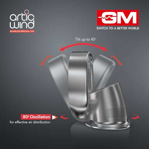 Image of GM Artic Wind Bladeless Personal Fan with Digital Display, Remote Access, Purifies Air & Eliminates Odour, 9-Speed BLDC Motor, Wi-Fi Control, Table /Wall Mount, 8 Hours Timer, 25-Month Warranty - Grey
