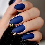 GeRRiT HUJL Uñas Postizas Azul Oscuro Esmerilado Oro Ringfake Uñas Oval Almendra Esmerilado Cobertura Total Estilo Punk Noticias Falsas Uso De Uñas