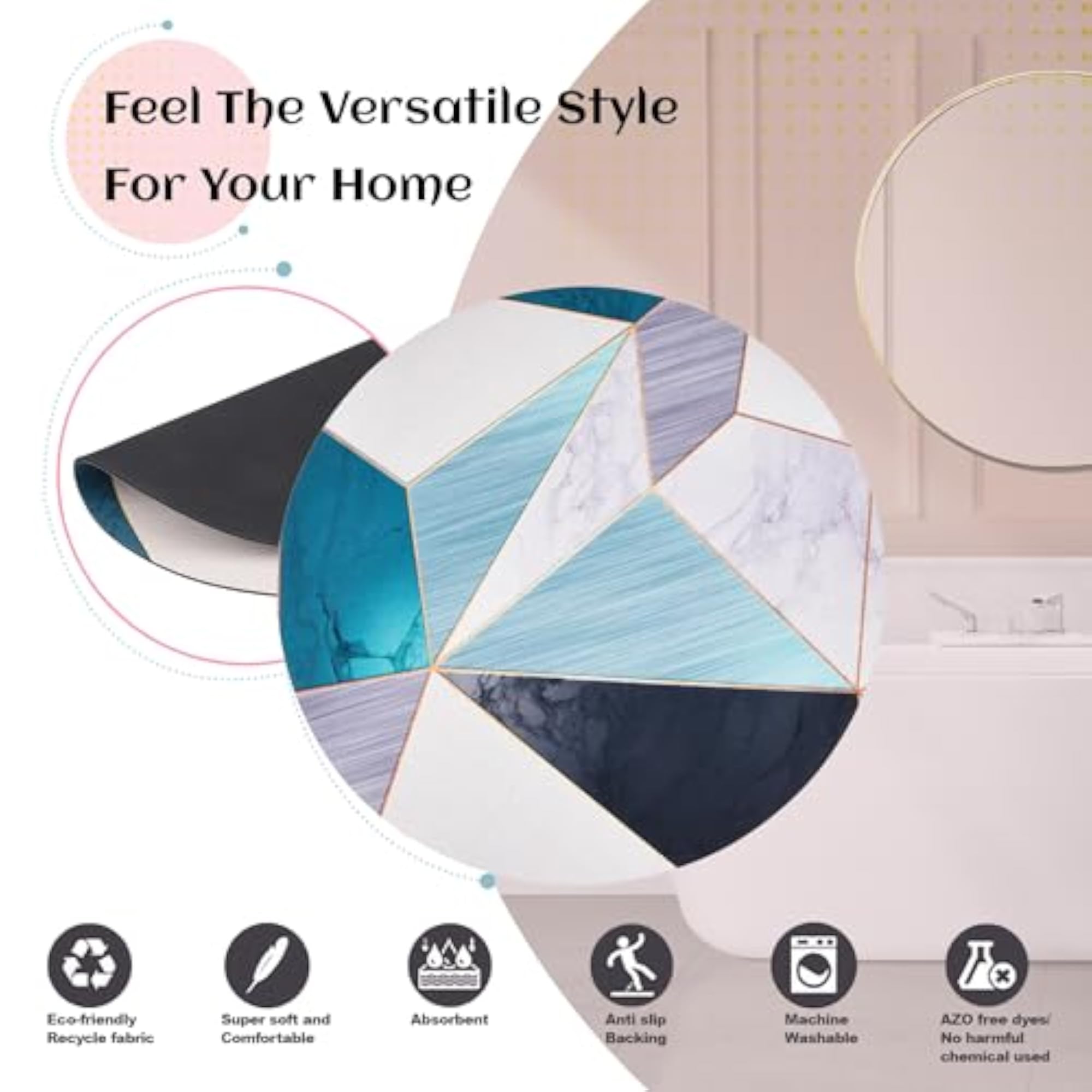 Round Anti-Skid Bath Mat, Super Absorbent Rubber Mat