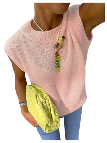 Verdusa Womens Sweater Vest Oversized Mock Neck Lightweight Sleeveless Furry Knit Tops 2025 Trendy Fall Outfits