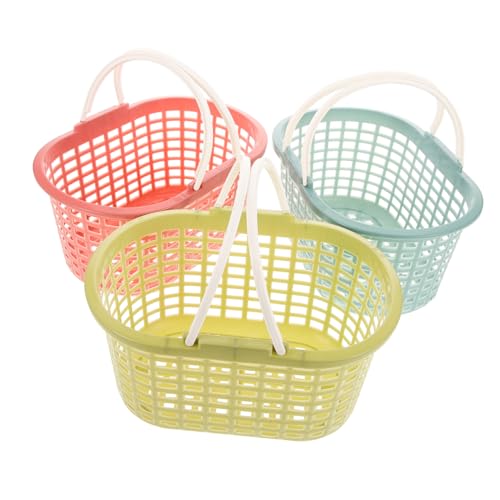 NUOLUX 3個 ボウル ユニット トイレビン バスルームカウンターオーガナイザー ふた付き小型ゴミ箱 取っ手付き買い物カゴ 製品 役職 ポータブル食料品バスケット トイレ用ゴミ箱 ごみ Pp