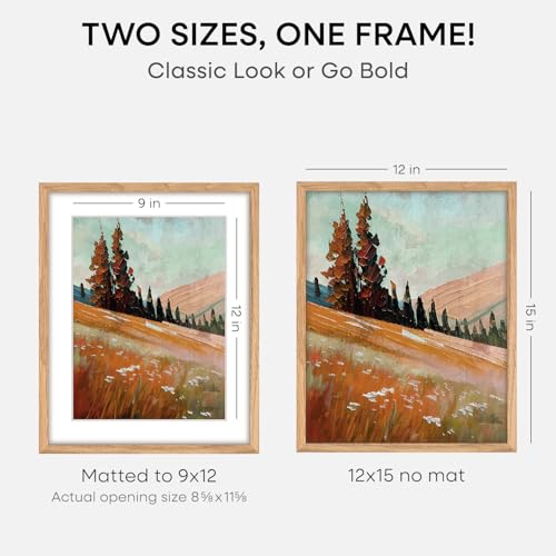 Image of Homeforia 12x15 Wood Frame, High End Natural Oak 12x15 Light Wooden Picture Frame with Mat 9x12, 12 x 15 Poster Frames Matted to 9 by 12 Photo, 15x12 Hanging Frames, Tempered Glass, Wall Kit, Set of 3