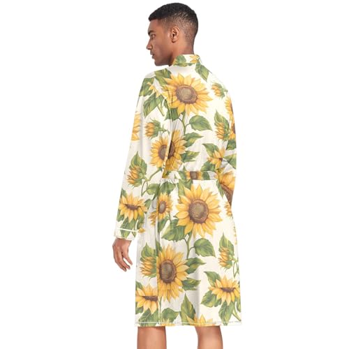 STAYTOP Brilliant Sunflowers Men's Nightshirt,Soft Kimono Bathrobe Men Long Sleeve Mens Sleepwear2
