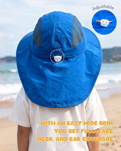 Kids Sun Hat with Neck Flap, UPF 50+, Quick Dry Beach Hat for Baby Boys Girls (US, Age, 6 Months, 24 Months, Deep Blue+Light Gray) - image 3