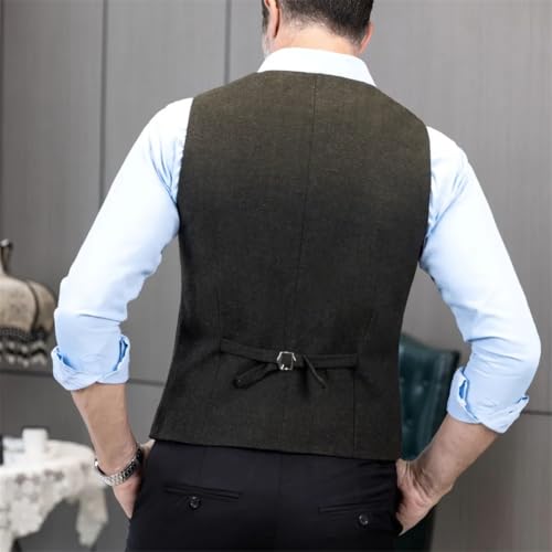 Men's V Neck Herringbone Wool Tweed Double Breasted Waistcoat Tuxedo Groomsmen For Wedding Vests3