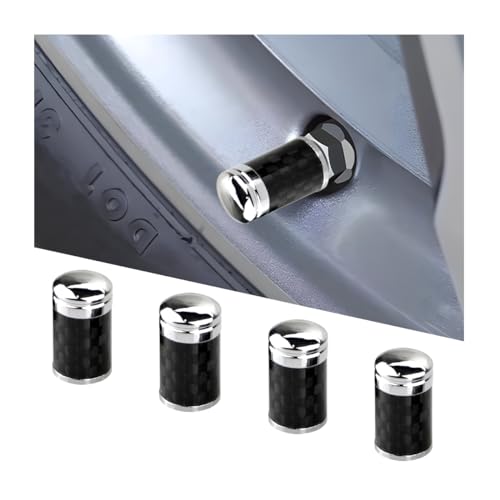 Adunsiaoto 4 Piezas Tapas De Válvula, Tapones Antipolvo Rueda Válvula Neumático para Coche, Fibra De Carbono Válvula De La Rueda del Coche Cubierta Aire, Tapones para Válvulas Neumáticos Camiones