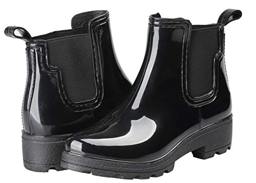 EYUSHIJIA Women's Short Rain Boots Waterproof Slip On Ankle Chelsea Booties (7.5 B(M), Black-A)