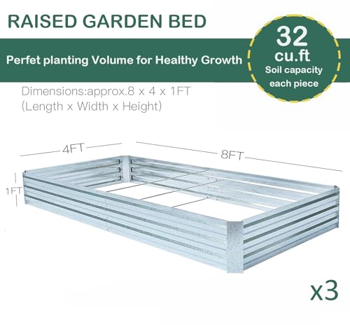 Galvanized Raised Garden Beds 3-Pack (8x4x1ft Each) – Overlapping 4-Inch Panels with Two-Row Screws, Heavy-Duty Metal Planter Box for Vegetables, Herbs, Flowers, Large Garden Kit - Image 3