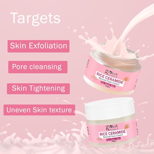 Image of Globus Natural Rice Ceramide Revival Face Cream, Enriched with Sunflower & Coffee, For Glass Skin, 50 gm (Pack of 5)