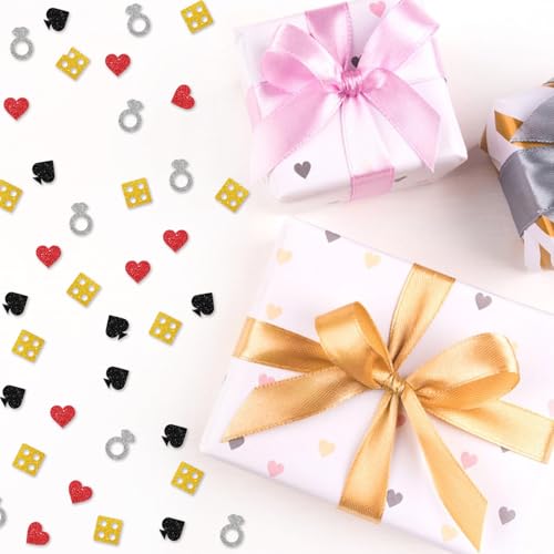Image of 120pcs Casino Bachelorette Confetti, She Said Yes We Said Vegas Table Decor, Las Vegas Dollar Paper Scatter, Silver Glitter Lucky in Love Table Decoration, Casino Bridal Shower Party Decoration